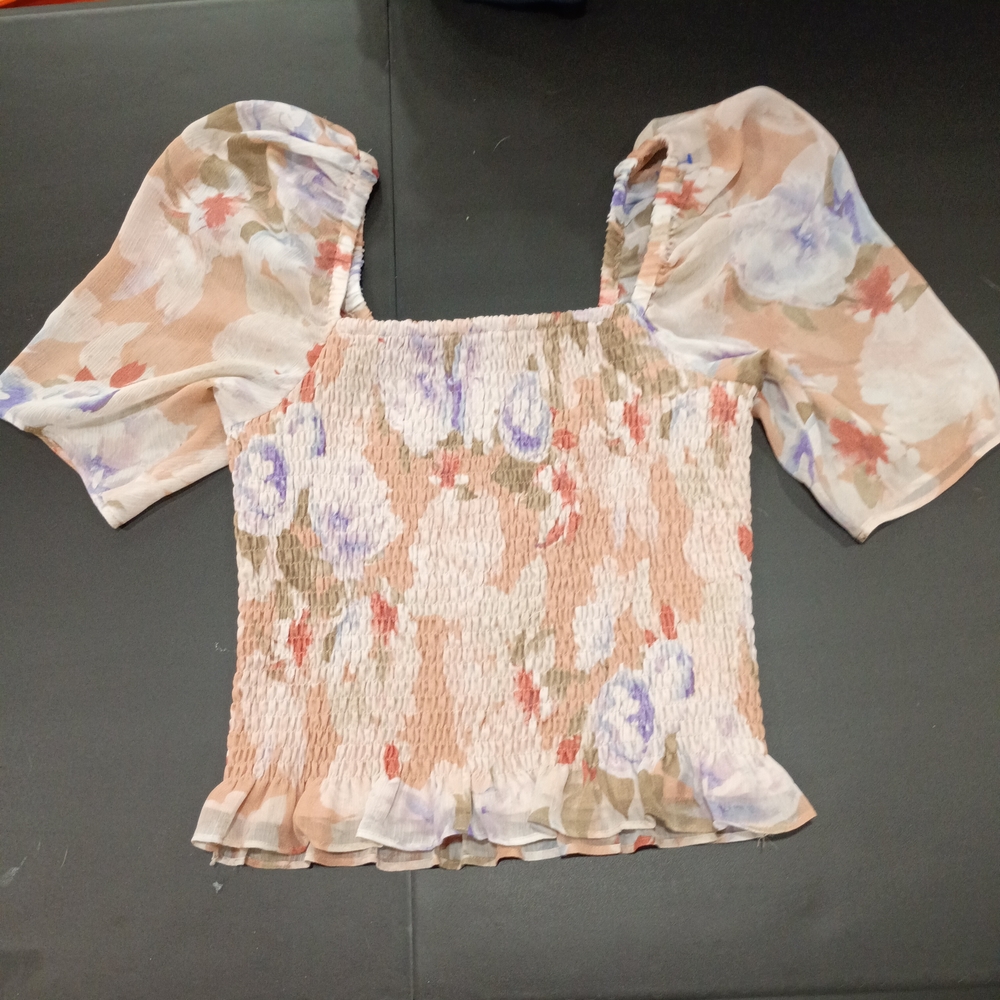 Express Floral Smocked Blouse with Puff Sleeves